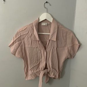 Pink cropped tie up blouse